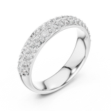 White gold round two-row pave lab grown diamond anniversary band, side view