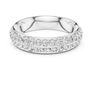 White gold round two-row pave lab grown diamond anniversary band, angled view