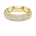 Yellow gold round two-row pave lab grown diamond anniversary band, angled view