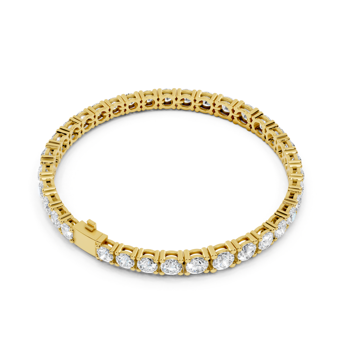 Yellow gold 13.20 ct graduated lab grown diamond tennis bracelet, front view