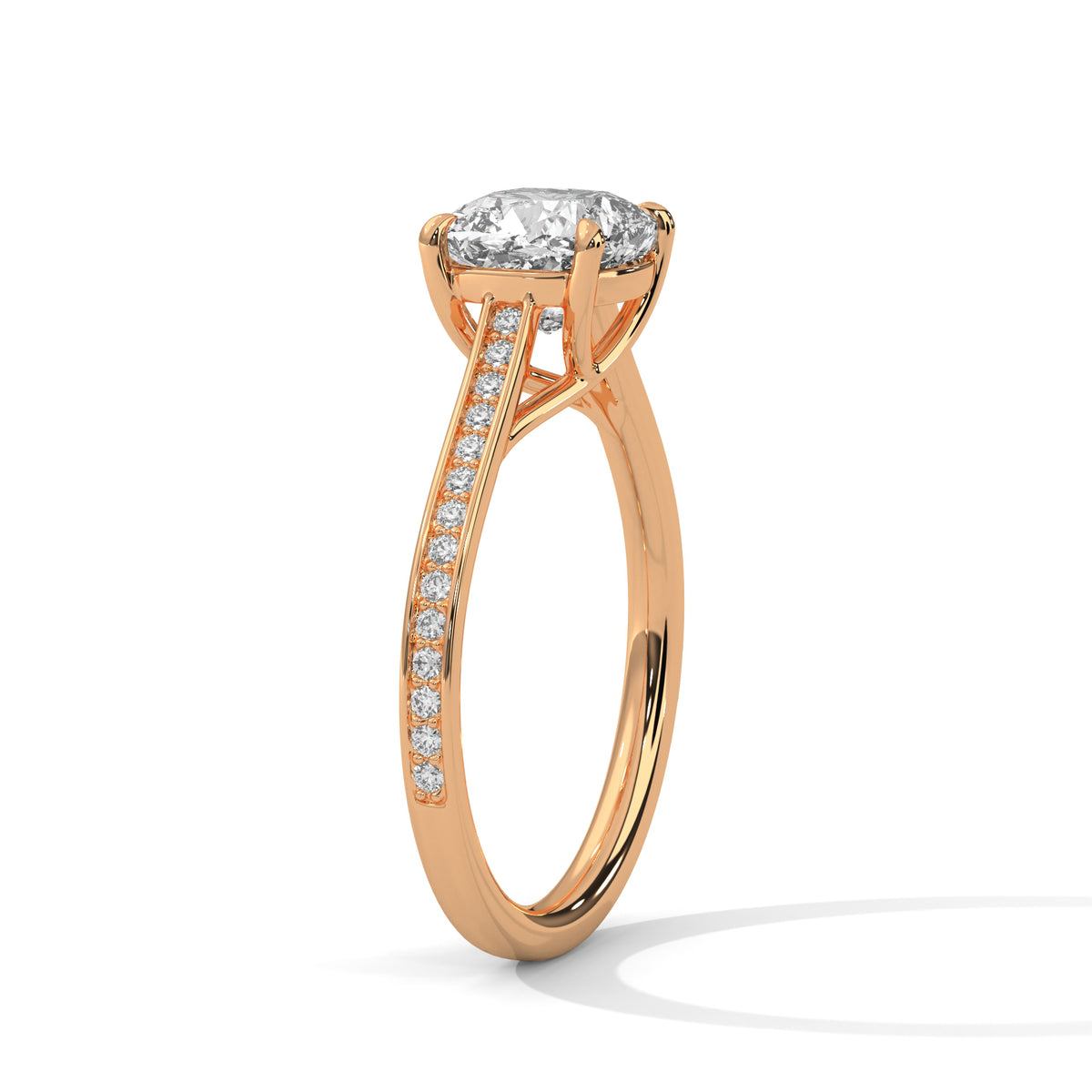 1.75 Carat Cushion Cut Lab Grown Diamond Engagement Ring in Yellow Gold – Pavé Band Solitaire | Luzora Jewels