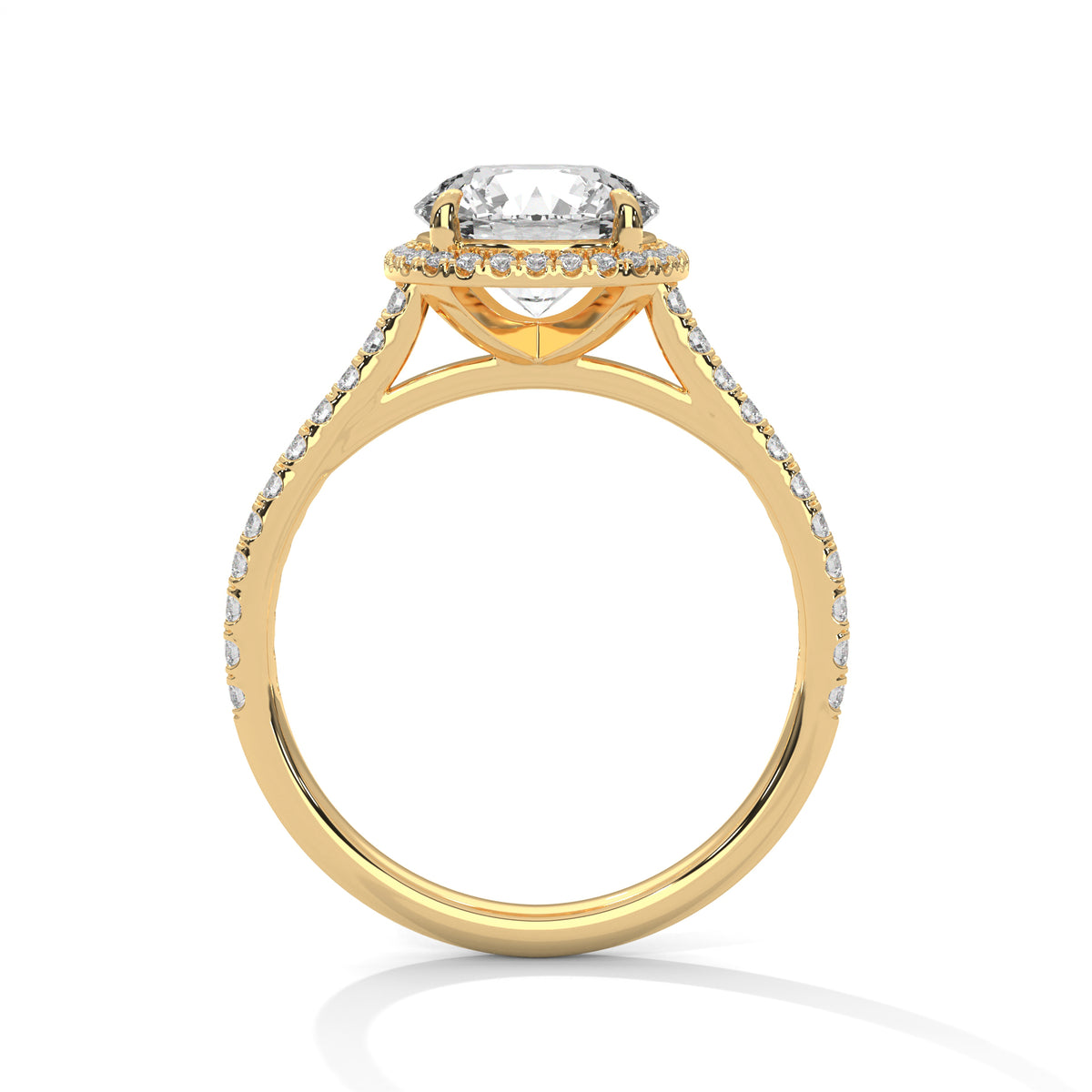 2 Carat Round Cut Lab Grown Diamond Engagement Ring in Yellow Gold – Cushion Halo | Luzora Jewels