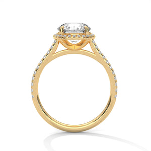 2 Carat Round Cut Lab Grown Diamond Engagement Ring in Yellow Gold – Cushion Halo | Luzora Jewels