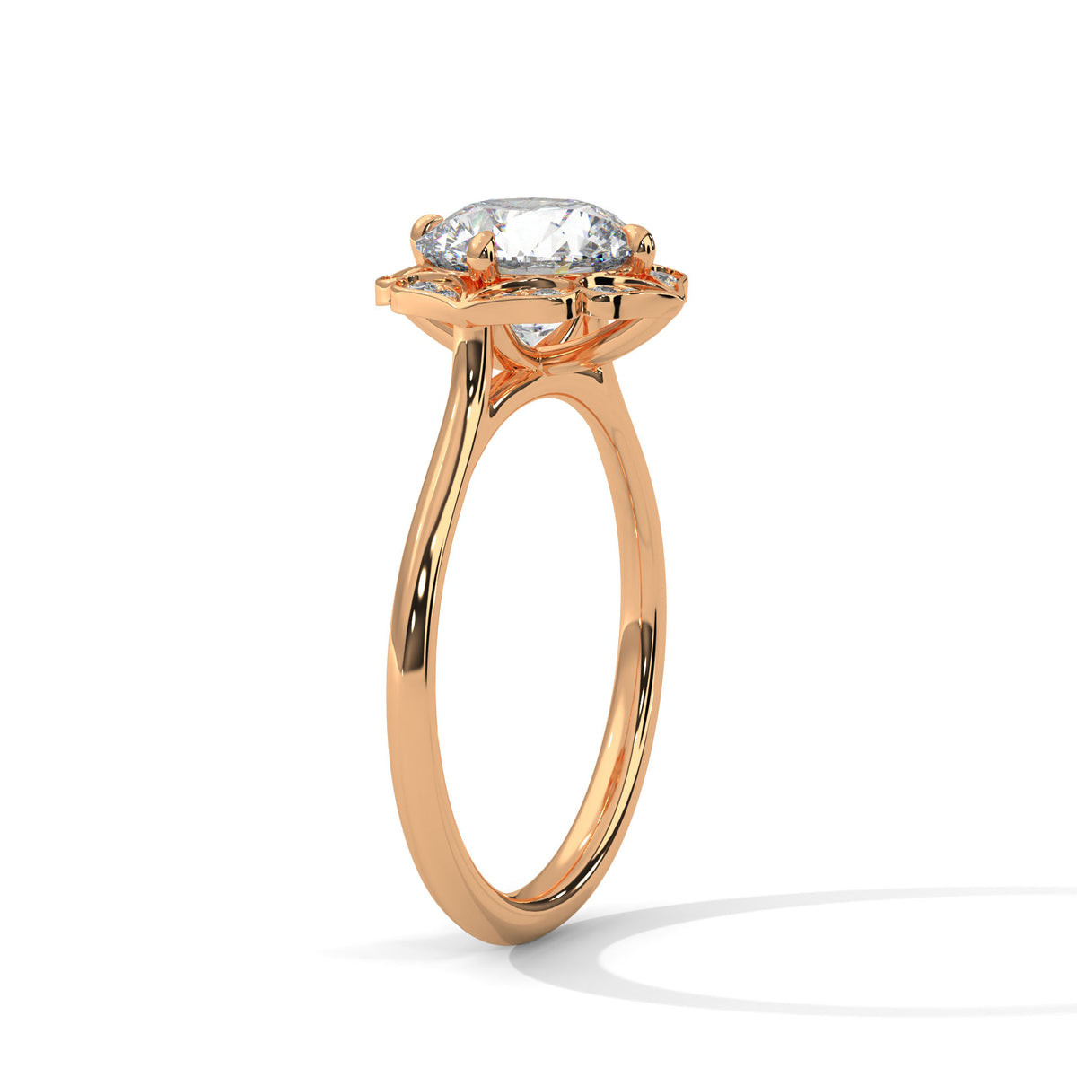 2 Carat Round Cut Lab Grown Diamond Ring for Women – Floral Halo Close-Up | Luzora Jewels