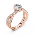 Rose gold round twist pave solitaire lab grown diamond engagement ring, side view