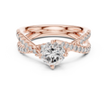 Rose gold round twist pave solitaire lab grown diamond engagement ring, angled view