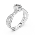 White gold round twist pave solitaire lab grown diamond engagement ring, side view