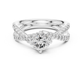 White gold round twist pave solitaire lab grown diamond engagement ring, angled view