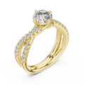 Yellow gold round twist pave solitaire lab grown diamond engagement ring, side view