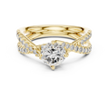 Yellow gold round twist pave solitaire lab grown diamond engagement ring, angled view