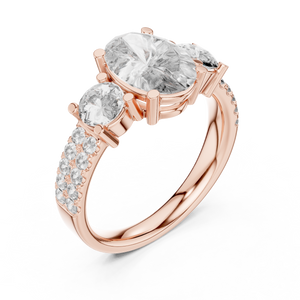 Rose gold radiant cut split shank solitaire lab grown diamond engagement ring, side view