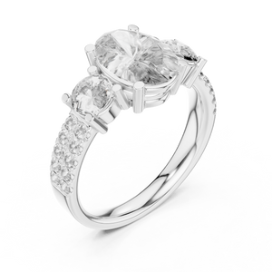 White gold radiant cut split shank solitaire lab grown diamond engagement ring, side view