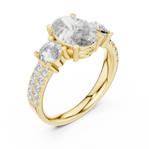 Yellow gold radiant cut split shank solitaire lab grown diamond engagement ring, side view