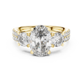 Yellow gold radiant cut split shank solitaire lab grown diamond engagement ring, angled view