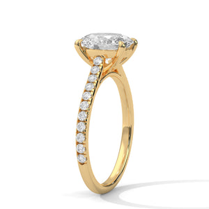 1.75 Carat Oval Cut Lab Grown Diamond Engagement Ring in Yellow Gold – Pavé Band Solitaire | Luzora Jewels