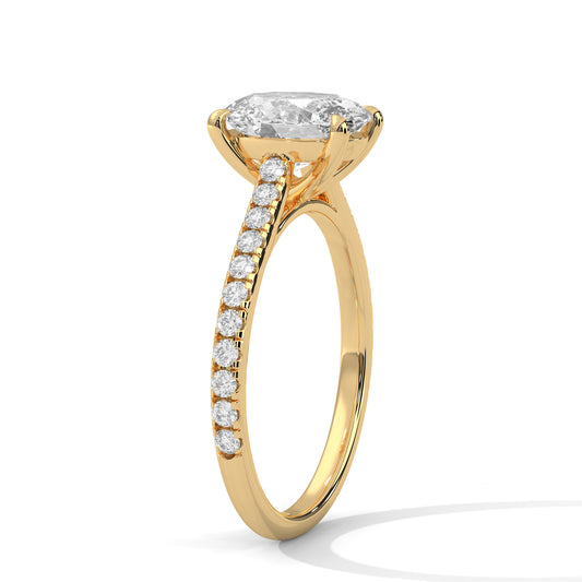 1.75 Carat Oval Cut Lab Grown Diamond Engagement Ring in Yellow Gold – Pavé Band Solitaire | Luzora Jewels