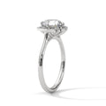 2 Carat Round Cut Lab Grown Diamond Engagement Ring on Hand – Floral Halo | Luzora Jewels