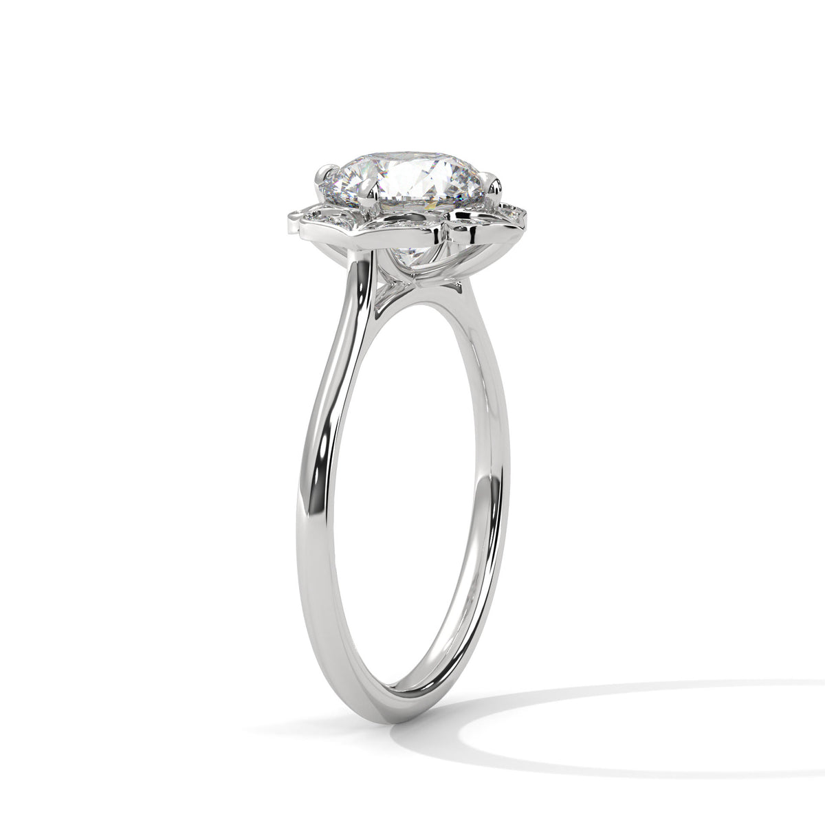 2 Carat Round Cut Lab Grown Diamond Engagement Ring on Hand – Floral Halo | Luzora Jewels