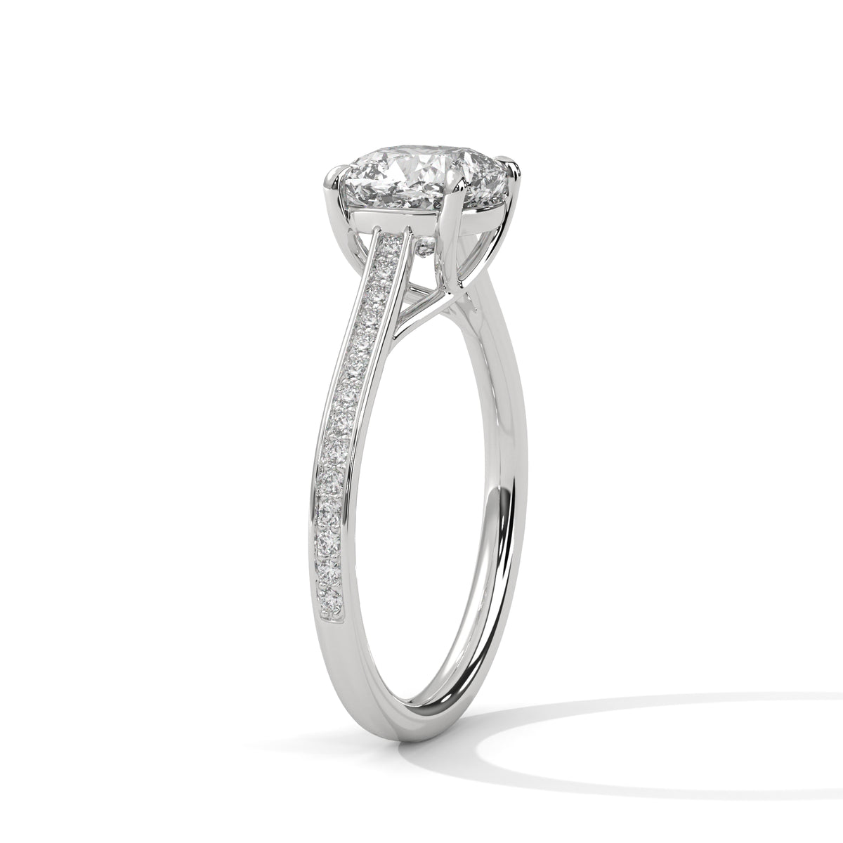 1.75 Carat Cushion Cut Lab Grown Diamond Engagement Ring in Rose Gold – Pavé Band Solitaire | Luzora Jewels