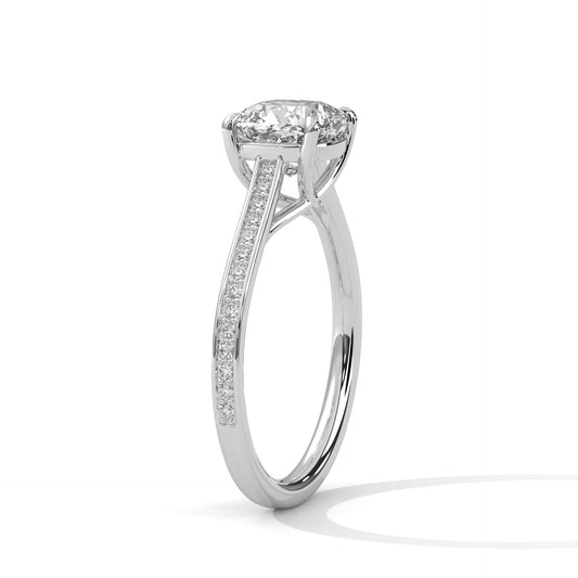 1.75 Carat Cushion Cut Lab Grown Diamond Engagement Ring in Rose Gold – Pavé Band Solitaire | Luzora Jewels