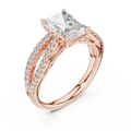 Rose gold oval cut side stone lab grown diamond engagement ring, side view