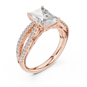 Rose gold oval cut side stone lab grown diamond engagement ring, side view