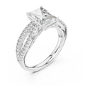 White gold oval cut side stone lab grown diamond engagement ring, side view