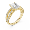 Yellow gold oval cut side stone lab grown diamond engagement ring, side view