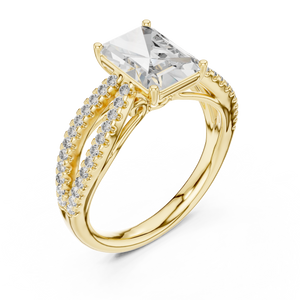 Yellow gold oval cut side stone lab grown diamond engagement ring, side view