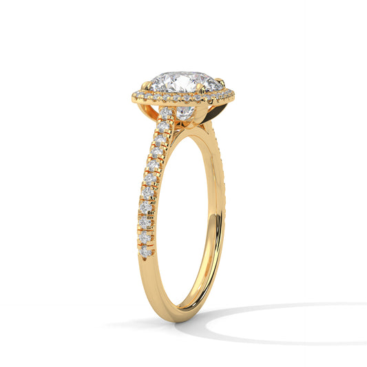 2 Carat Round Cut Lab Grown Diamond Engagement Ring in Yellow Gold – Cushion Halo | Luzora Jewels