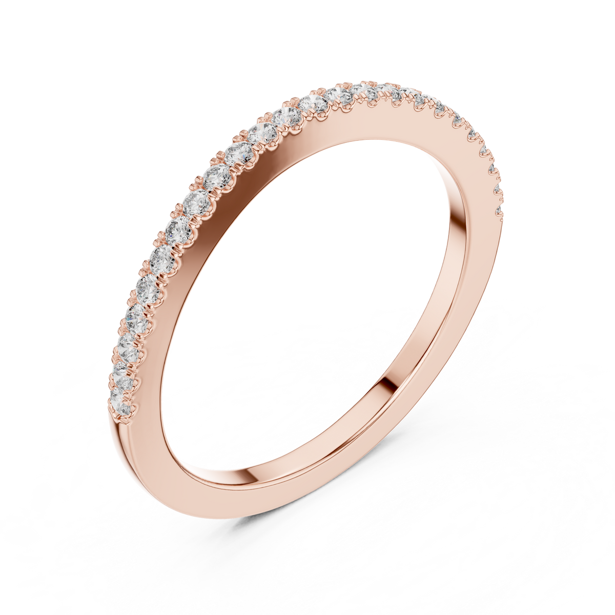 Rose gold round half eternity lab grown diamond wedding band, side view