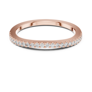Rose gold round half eternity lab grown diamond wedding band, angled view
