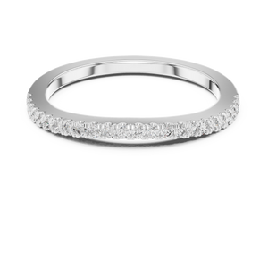 White gold round half eternity lab grown diamond wedding band, angled view