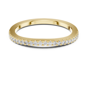 Yellow gold round half eternity lab grown diamond wedding band, angled view