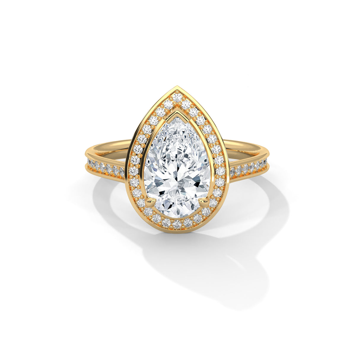 2 Carat Pear Cut Lab Created Diamond Halo Engagement Ring – Side View | Luzora Jewels