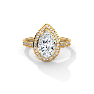 2 Carat Pear Cut Lab Created Diamond Halo Engagement Ring – Side View | Luzora Jewels