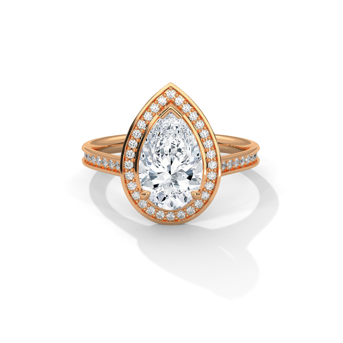 2 Carat Pear Cut Lab Grown Diamond Ring for Women – Halo Close-Up | Luzora Jewels