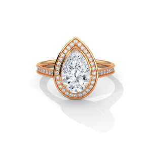 2 Carat Pear Cut Lab Grown Diamond Ring for Women – Halo Close-Up | Luzora Jewels
