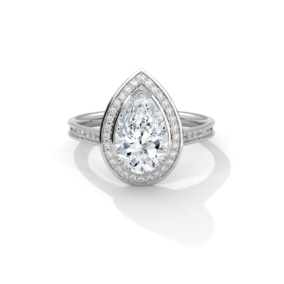 2 Carat Pear Cut Lab Grown Diamond Engagement Ring on Hand – Halo | Luzora Jewels