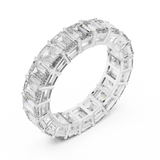 White gold emerald cut lab grown diamond full eternity band, side view