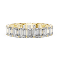 Yellow gold emerald cut lab grown diamond full eternity band, close-up view