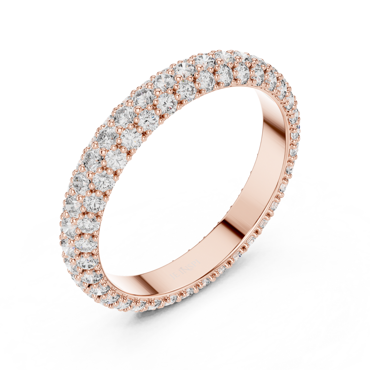 Rose gold round pave lab grown diamond eternity band, side view