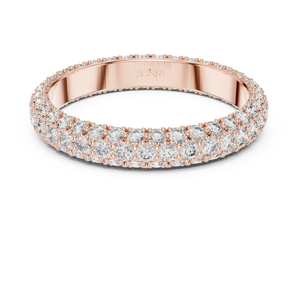 Rose gold round pave lab grown diamond eternity band, angled view