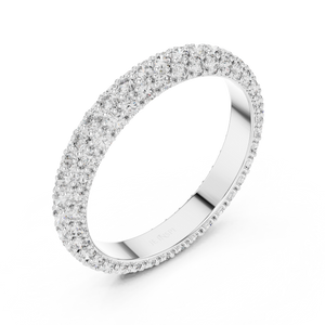 White gold round pave lab grown diamond eternity band, side view