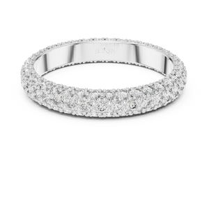 White gold round pave lab grown diamond eternity band, angled view