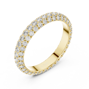 Yellow gold round pave lab grown diamond eternity band, side view