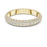 Yellow gold round pave lab grown diamond eternity band, angled view