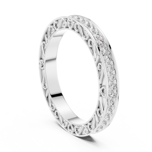 White gold 0.5 CTW round filigree lab grown diamond eternity wedding band, front view