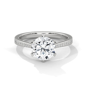 2 Carat Round Cut Lab Created Diamond Six-Prong Pavé Band Engagement Ring – Side View | Luzora Jewels