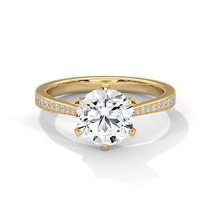 2 Carat Round Cut Lab Grown Diamond Ring for Women – Six-Prong Pavé Band Close-Up | Luzora Jewels